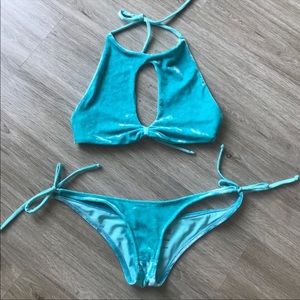 Baes and Bikinis Blue Velvet Swimsuit Set